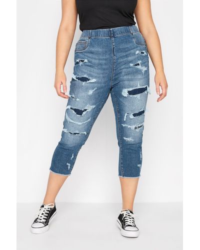 Yours Distressed Cropped Jeggings - Blue