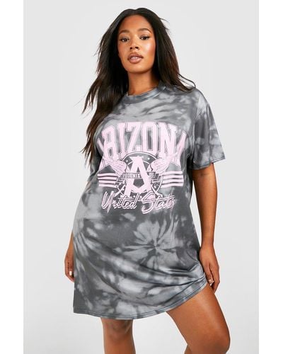 Boohoo Plus Tie Dye Arizona T-shirt Dress - Grey