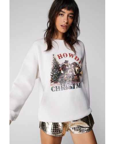 Nasty Gal Howdy Christmas Sweatshirt - Grey