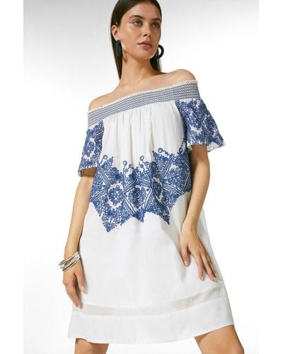 Karen Millen Bardot Embroidered Dress - Blue