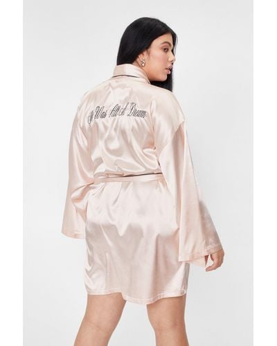 Nasty Gal It Was All A Dream Plus Satin Belted Robe - Natural