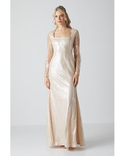 Coast Glass Sequin Long Sleeve Wedding Dress - Natural
