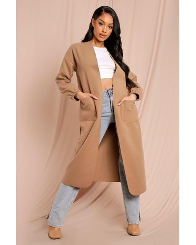 MissPap Military Style Belted Midi Coat - Natural