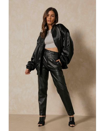 MissPap Leather Look Pleated Waist Trouser - Black