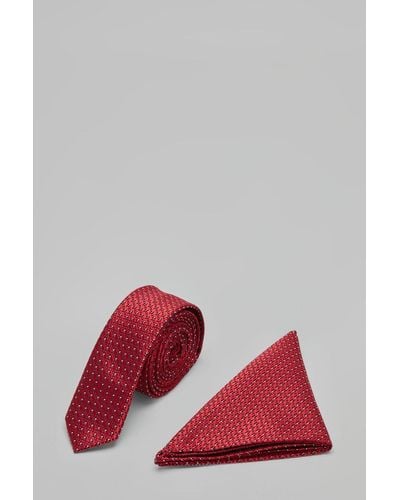 Burton Red Mini Spot Skinny Tie And Pocket Square Set