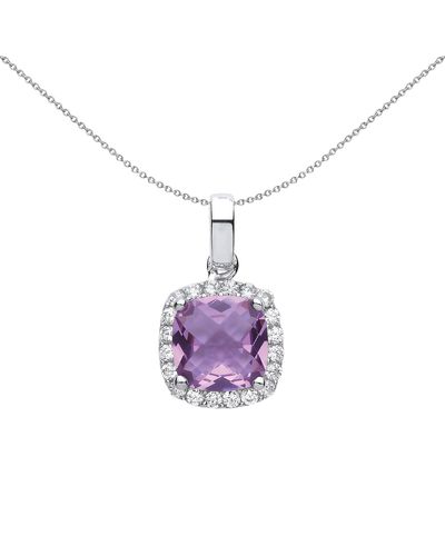 Jewelco London Silver Lilac Cushion Cz Checkerboard Pendant Necklace 18 Inch - Gvp437amy - Purple