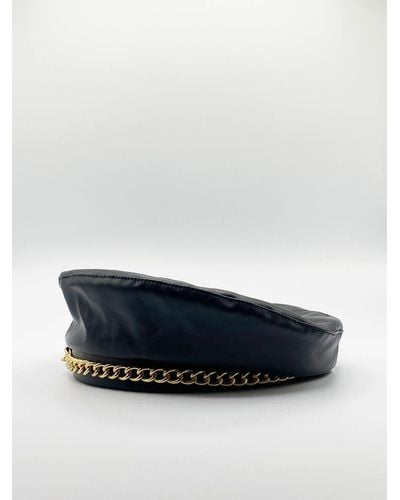 SVNX Zola Pu Leather Beret With Gold Metal Chain Detail - Blue