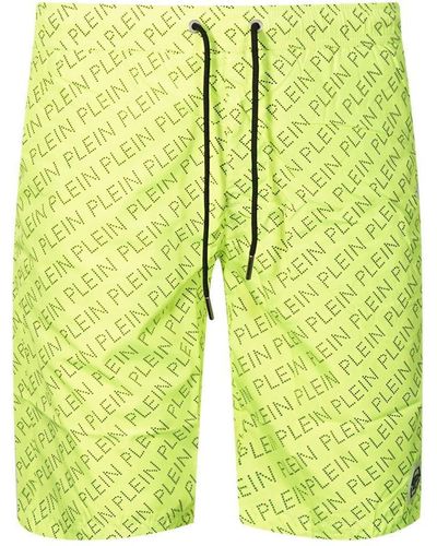 Philipp Plein Repetitive Long Logo Fluorescent Yellow Swim Shorts - Green