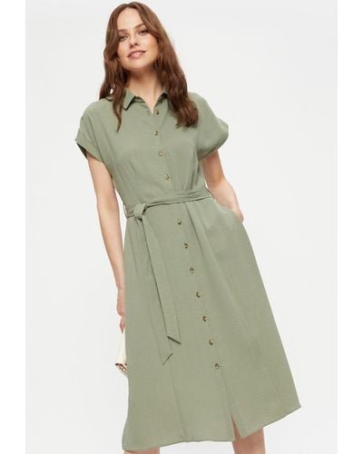 Dorothy Perkins Khaki Tie Waist Shirt Dress - Green