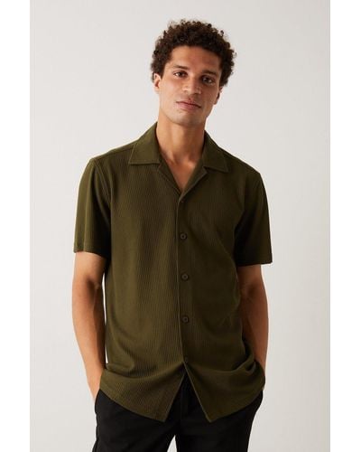Burton Slim Fit Khaki Jersey Rib Revere Shirt - Green
