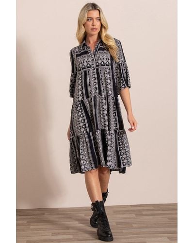 Klass Printed Panelled Tunic Dress - Natural