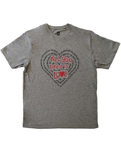 The Beatles All You Need Is Love Heart Cotton T-shirt - Grey