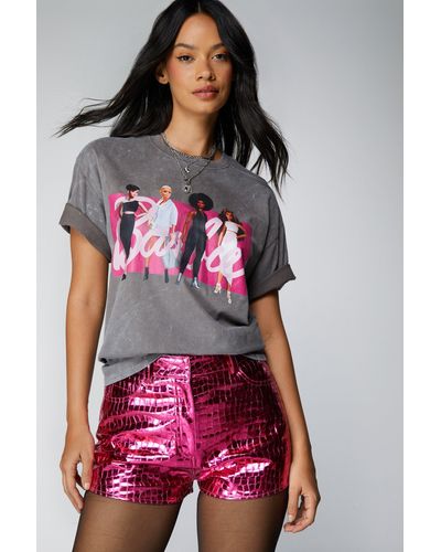 Nasty Gal Oversized Charcoal Washed Barbie Graphic T-shirt - Red