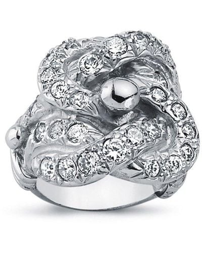 Jewelco London Rhodium Plated Silver Round Cz Celtic Knot Love Ring 24mm - Arn087 - White