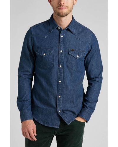 Lee Jeans Ls Regular Western Shirt Mid Stone - Blue