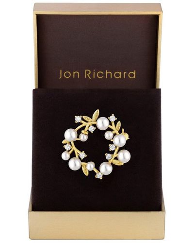 Jon Richard Gold Plated Pearl And Cubic Zirconia Crystal Wreath Brooch - Gift Boxed - Black