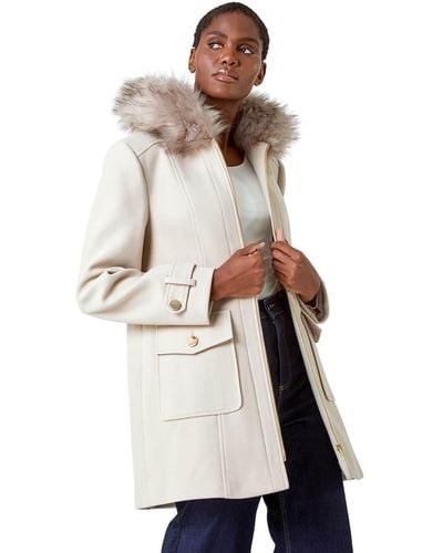Roman Faux Fur Collar Smart Coat - Natural
