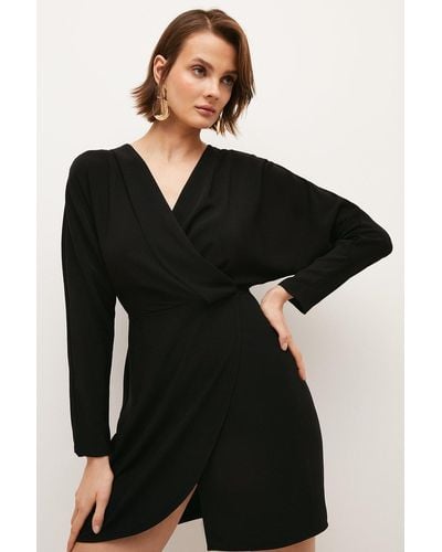 Karen Millen Soft Tailored Wrap Detail Mini Dress - Black