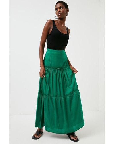 Karen Millen Viscose Modal Tiered Woven Maxi Skirt - Green