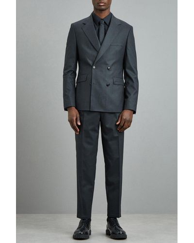 Burton 1904 Slim Fit Charcoal Double Breasted Suit Jacket - Grey