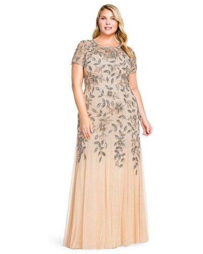 Adrianna Papell Plus Beaded Gown With Godets - Natural