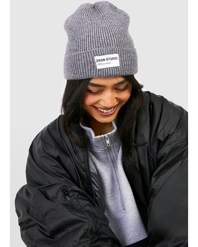 Boohoo Chunky Rib Tab Detail Beanie - Black