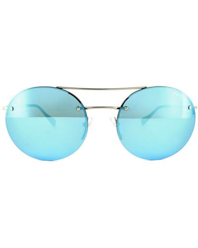 Prada Round Pale Gold Blue Mirror Sunglasses