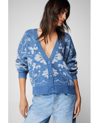 Nasty Gal Nordic Button Up Cardigan - Blue