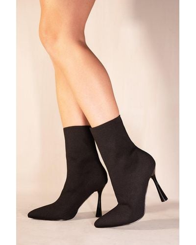 Where's That From 'nellofer' Knitted High Heel Ankle Sock Boots With Pointed Toe - Black