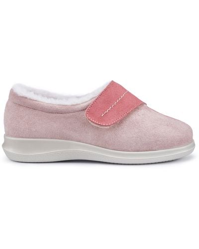 Hotter 'wrap' Faux-fur Lined Suede Slippers - Pink
