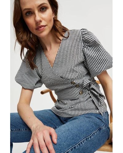 Dorothy Perkins Gingham Wrap Button Top - Grey
