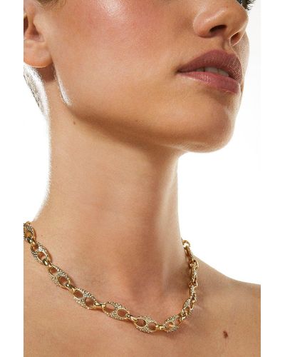 Karen Millen Gold Plated Diamante Link Necklace - Brown