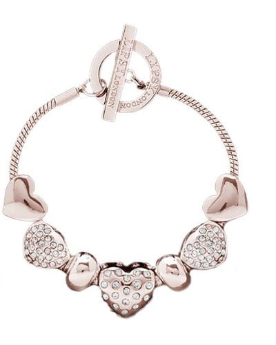 Lipsy Gift Packed Rose Gold Heart Charm Bracelets - Metallic