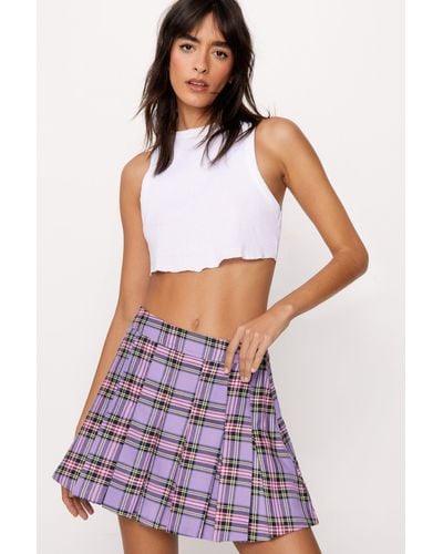 Pleated Plaid Mini Skirts