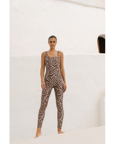 Dancing Leopard Jaiden Leopard Print Yoga Unitard Soft Stretchy Breathable Jumpsuit - Natural