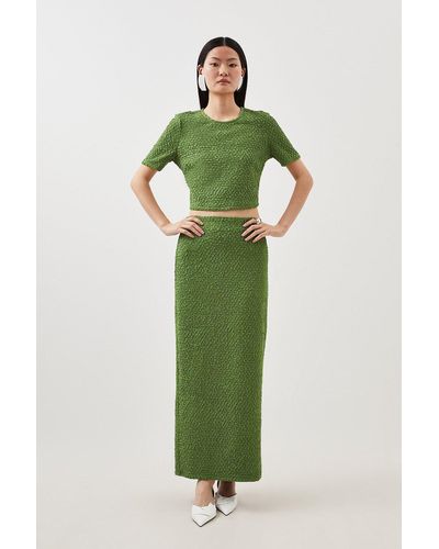 Karen Millen Crinkle Jersey Top And Skirt Set - Green
