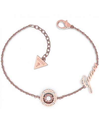 Guess Solitaire Rose Gold Stainless Steel Bracelet - Ubb01462rgl - White