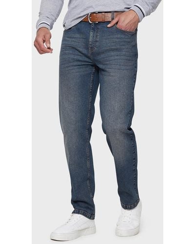 Threadbare Dirty Wash 'rainford' Belted Straight Fit Jeans - Blue