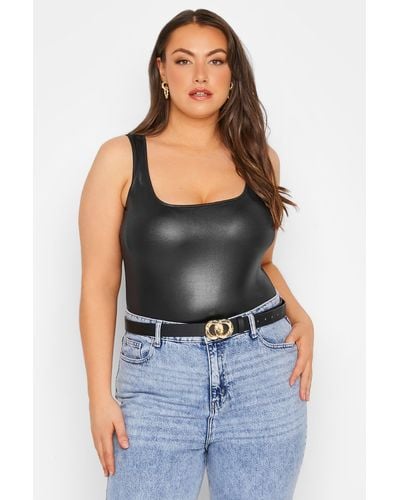 Yours Leather Look Bodysuit - Blue