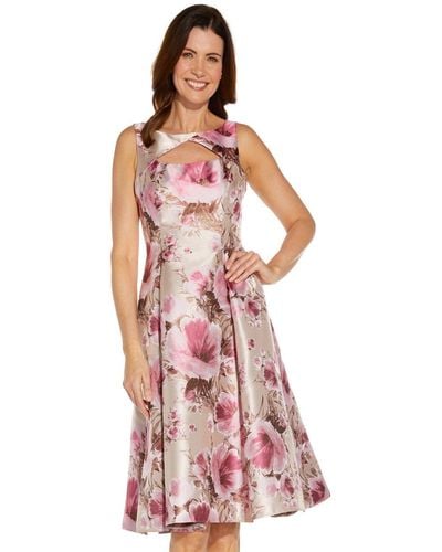 Adrianna Papell Floral Jacquard Fit And Flare - Pink