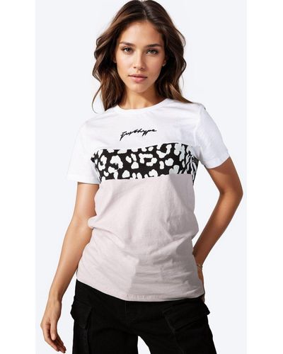 Hype Lilac Chevron Leopard Scribble T-shirt - White