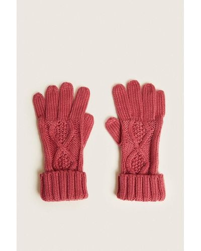 Oasis Cable Knitted Gloves - Red