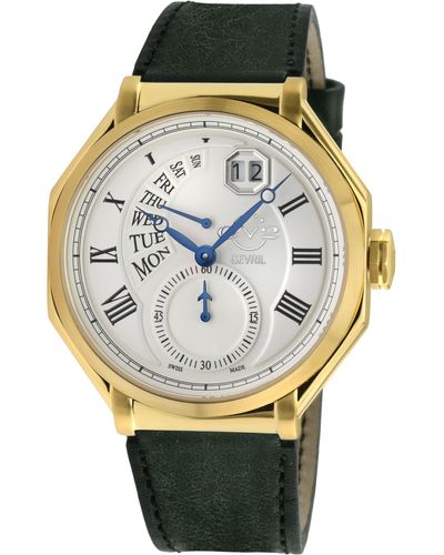 Gv2 Marchese Swiss Quartz, Silver Dial, Genuine Italian Green Leather Strap - Grey