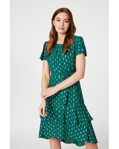 Izabel London Metallic Polka Dot Short Dress - Green