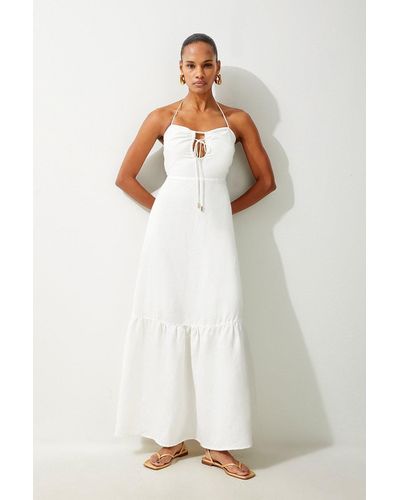 Karen Millen Viscose Linen Woven Maxi Beach Dress - White