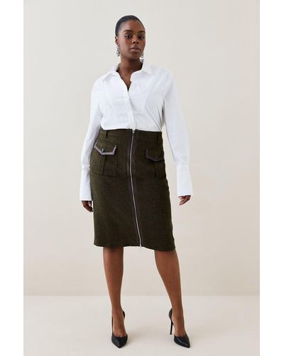Karen Millen Lydia Millen Plus Size Tweed Pencil Skirt - Green