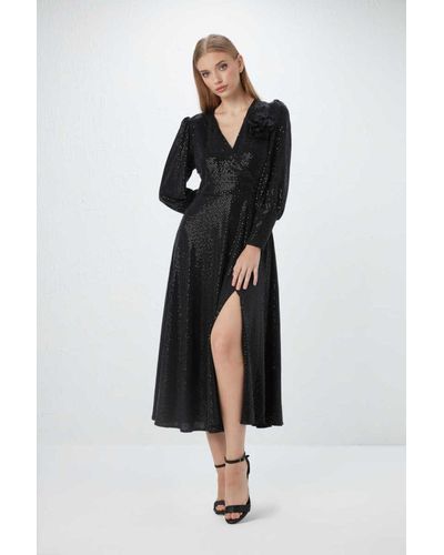 GUSTO Sequinned Wrap Dress - Black