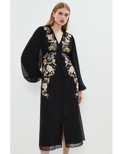 Coast Petite Mirrored Orchid Button Through Dress - Black