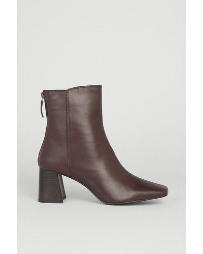 Warehouse Real Leather Heeled Boot - Brown