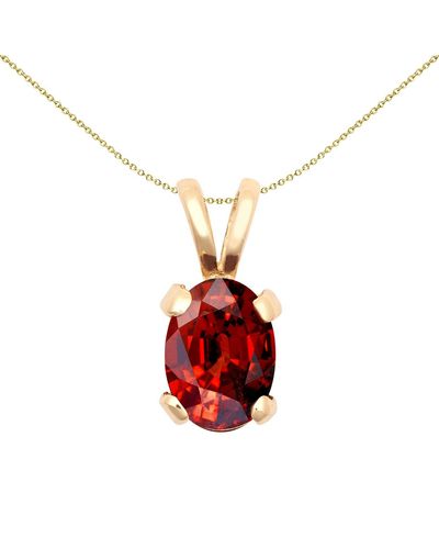Jewelco London 9ct Gold Wine Oval Garnet 4 Claw Solitaire Charm Pendant, 7x5mm - Jpd602 - Red